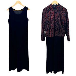 Size‎ 10 BLACK VELVET GOWN + RED SPARKLY JACKET Maxi Dress Holiday Christmas